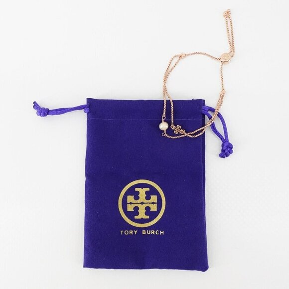 Tory Burch Logo Pearl Slider Adjustable Bracelet Rose Gold OS - Picture 9 of 12